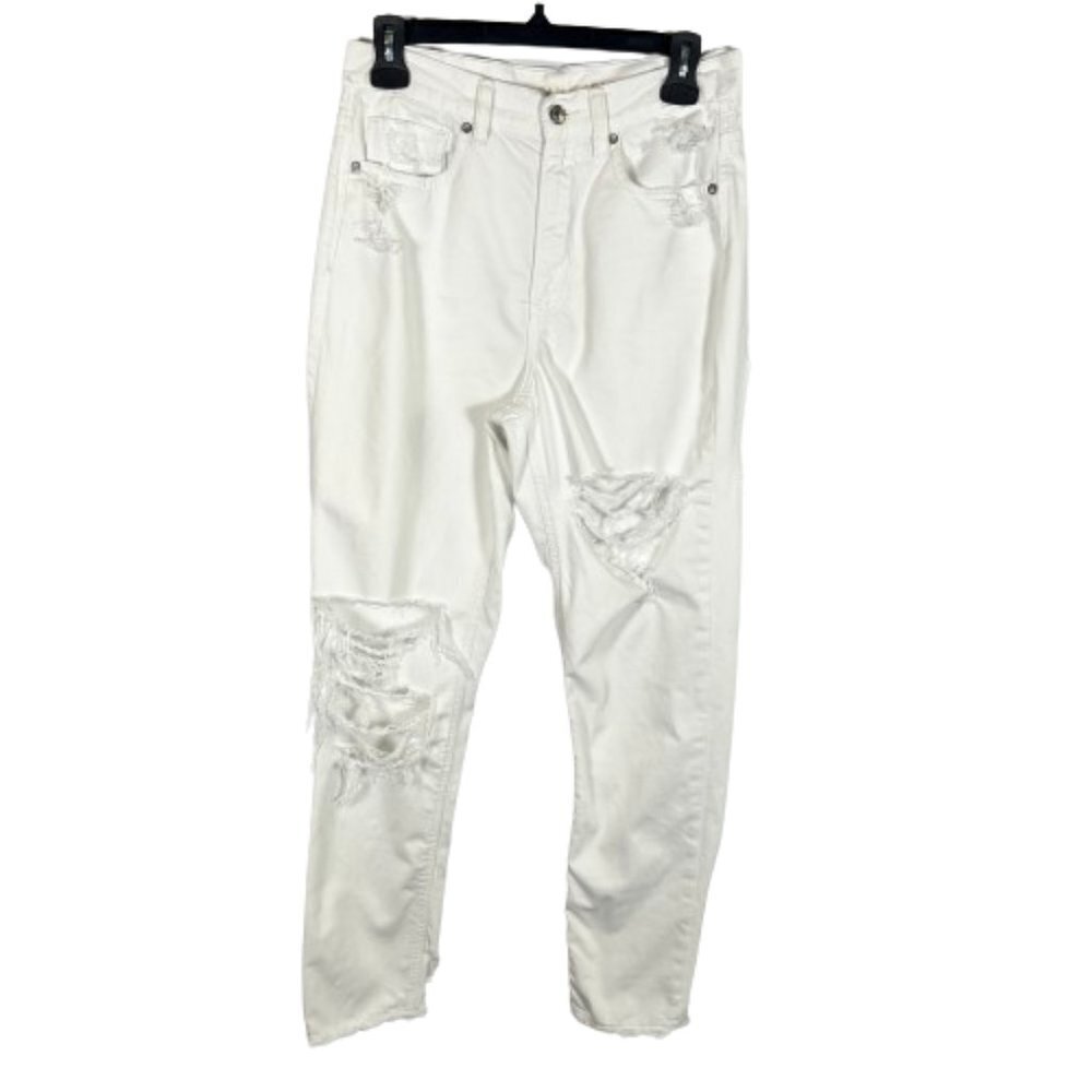 American Eagle Womens Mom Jeans Size 6 White Distressed Ripped High Waist Grunge